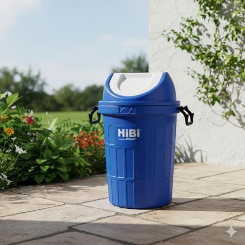 Image of HiBi 75 Litre Swing Dustbin - Large Outdoor Waste Bin | Heavy Duty Garbage Container | Durable Plastic Trash Can for Home, Office, Hospitals, Public Areas (Blue Colour)