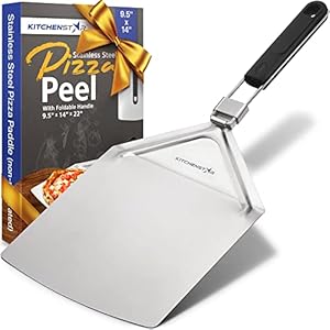 KitchenStar Metal Pizza Peel 9.5 inch – Stainless Steel Paddle Spatula with Folding Handle, Space Saving Placing & Removing Tool for Oven & Grill, Premium Pizza Making Accessories