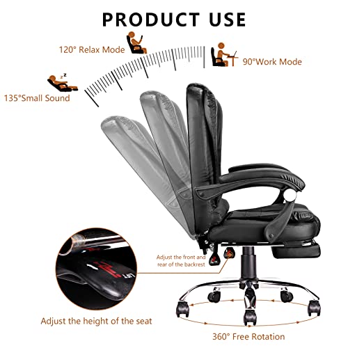 Rocking Office Chair Executive Office Chair Pu Leather Ergonomic Office Chair High Back Swivel Chair With Retractable Footrest And Metal Base Black Office Chair #TOP3