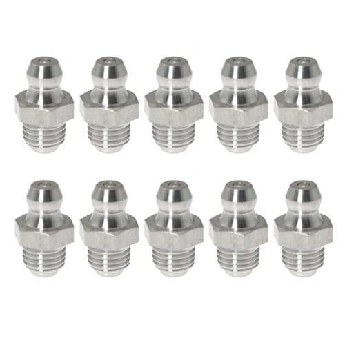 Image of RLECS 10pcs 201 Stainless Steel Straight Nozzle Nipple M8*1mm Straight Grease Fitting Threaded Hydraulic Grease Fitting Male Threaded Straight Hydraulic Grease Fitting Assortment Kit
