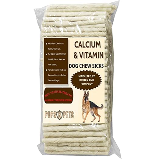 Pups&Pets Dog Natural Twisted Rawhide chew Sticks | Calcium White Twisted chew Stick | Fresh & Natural Rawhide Treats Dogs Breeds (1000 Gram)
