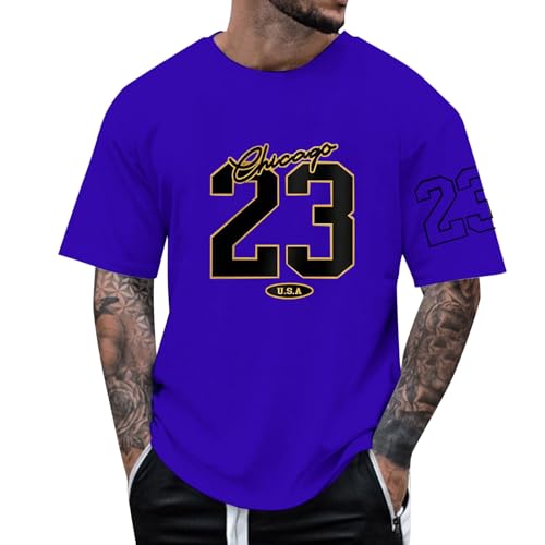 2026 Camiseta Hombre Estampado Alfanumérico Cuello Redondo Manga Corta Talla 23, azul, XL