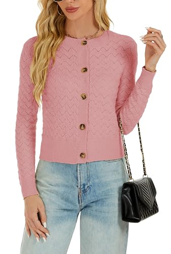 Image of Women's Long Sleeve Cropped Knitted Sweater Cardigan Button Down Open Front Knitted Shrug Sweaters