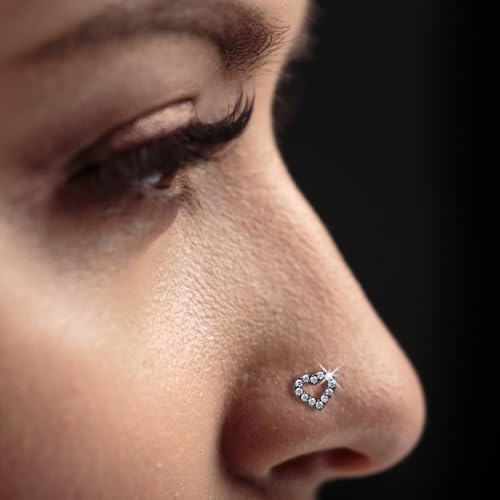 3PCS 20G Hypoallergenic Surgical Stainless Steel Nose Rings Studs For Women Men Screw Shape Nose Studs Heart CZ Nose Studs Gold Silver Black Nose Piercings Studs4