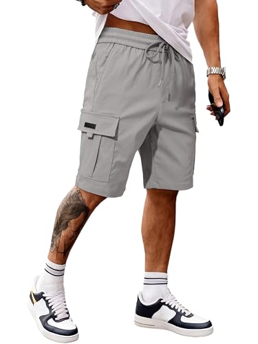 Image of JMIERR Men's Casual Stretch Cargo Shorts | Drawstring Elastic Waist, Multi Pockets, Summer Work Short, Classic