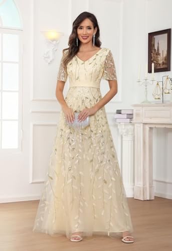 Sparkly Sequin Mother of The Bride Dresses for Wedding V Neck Short Sleeve Formal Evening Dress2