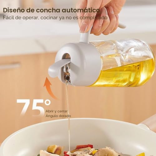 Miniatura 5 de Botella Dispensadora De Aceite De Oliva Con Tapa Abatible Automática De 1000ml,Botellas De Condimentos De Vidrio De Gran Capacidad Para La Cocina,Mango Antideslizante,Sin Goteo Gris