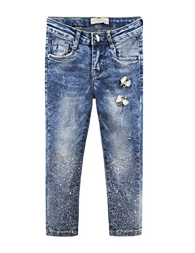 Calça jeans justa com strass para decoração de abelha 3D KIDSCOOL Space Girls, Azul, 9-10 anos