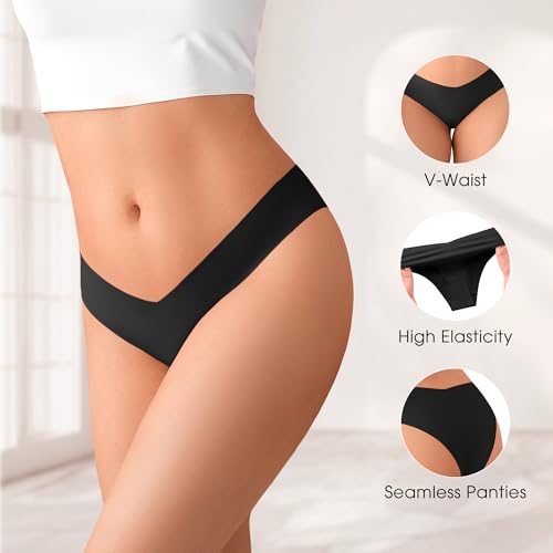 Image of DEANGELMON Women Seamless Bikini Cheeky Underwear Invisible No Show Panties V-Waist Hipster Ladies Soft Stretch Multi Pack