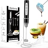 Colarlemo Milk Frother Handheld Rechargeable with Stand, Frother Wand Drink Mixer Electric Whisk for Coffee, Detachable With 3 Stainless Whisks, Hand Mixer for Lattes, Cappuccino, Matcha, Egg, Black