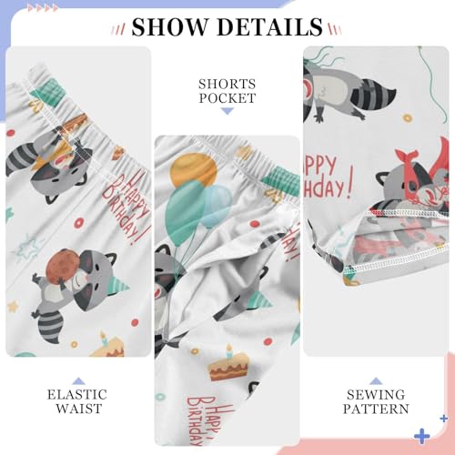 ZZXXB Happy Birthday Raccoon Boys Long Pants Soft Trousers Elastic Waist Kids Lounge Bottoms with Pockets S-XL4