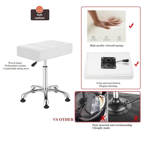Image of Kaleurrier Heavy Duty Stools with Bell Glides Backless Height Adjustable Stool - Swivel Stool Chair for Counter Bar Office Lab Home Kitchen Lab Clinic Dentist Classroom (Stationary Casters, White)