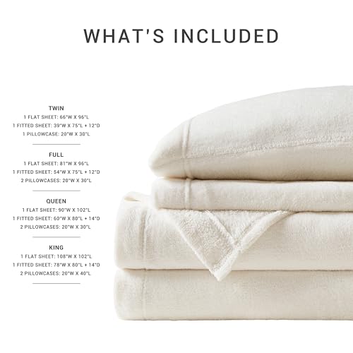 Image of True North by Sleep Philosophy Plush Sheet Set Twin, Solid Color, Warm & Soft Bedding Twin Size Sheets, Fitted Pocket Fits Up to 16 inch Mattress, Soloft, Ivory, 3 Piece