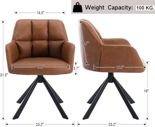Image of Finch Fox Battle Modern 360 Swivel Mid-Back Arm Faux-Leather Study Upholstered Comfortable Metal Base Computer Office Desk Chair in Tan Color
