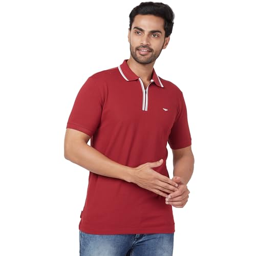 Image of Park Avenue Men's Slim Fit Solid Pattern Cotton Blend Half Sleeve Polo Neck Casual T-Shirt