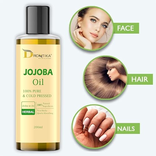 Image of Drontika Wild & Pure Cold Pressed Jojoba Oil for Hair Growth, Face Glow & Skin - 200ml 100% Pure, Organic, Virgin & Unrefined | For Hair Growth, Radiant Skin & Moisturization