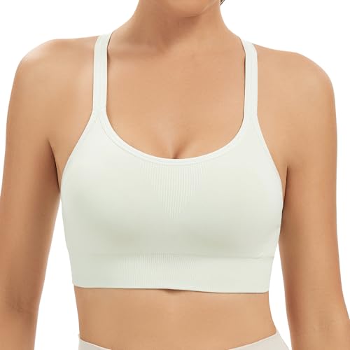 Comfyin Racerback Sports Bras for Women Unpadded Workout Bralette Seamless Yoga Gym Fitness Top,Green,L