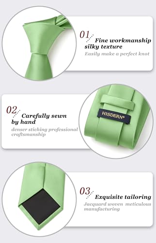 Image of HISDERN Mens Solid Color Ties Formal Satin Necktie and Pocket Square Set Classic Wedding Business Tie & Handkerchief