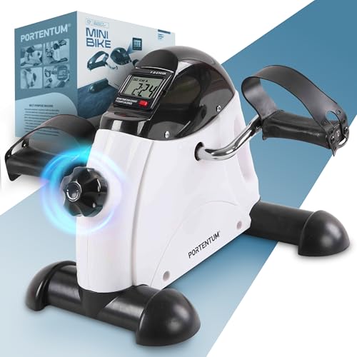 PORTENTUM Pedales estaticos Personas Mayores Pantalla LCD 6 Funciones – Pedaleador Brazos y piernas Compacto con Resistencia Ajustable y asa de Transporte – Diseño portátil para Ejercicio en casa