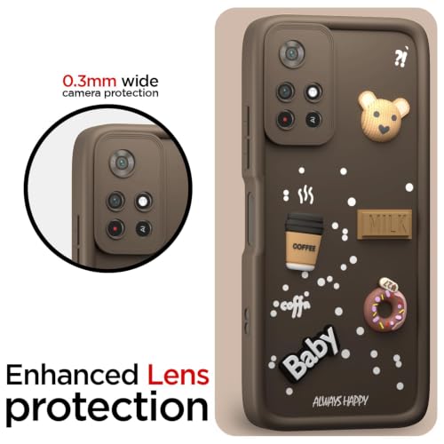 Image of Bintage Cute Fun Taddy Cartoon 3D Ball Bear Milk Donut Coffee Cup Silicon Case Full Body & Camera Protection Back Cover Compatible for MI Poco M4 PRO 5G - Brown