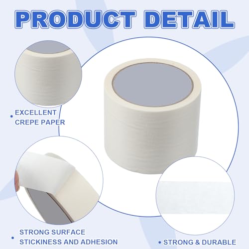 Image of MECCANIXITY Masking Tape 3 Inch x 21 Yard Painters Tape Adhesive Paint Tapes for DIY Crafts Arts Wall Painting Labeling Car Home Office Decoration, White, Pack of 6