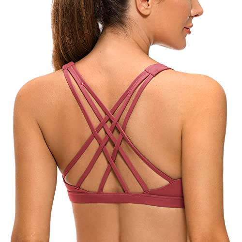 Image of CRZ YOGA Strappy V Neck Sports Bras | Medium Support, Removable Pads, Yoga, Brushed, Criss Cross Back, for Women
