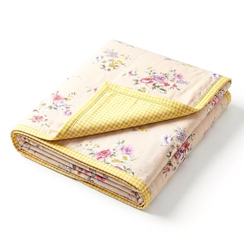 Image of haus & kinder Cotton Dohar for Double Bed Queen Size | Lightweight Summer Blanket AC Dohar | 3 Layer Soft Reversible Cotton Quilt Blanket for Bed | Rose Kawai Brown | 100 x 89 Inches | 144 TC