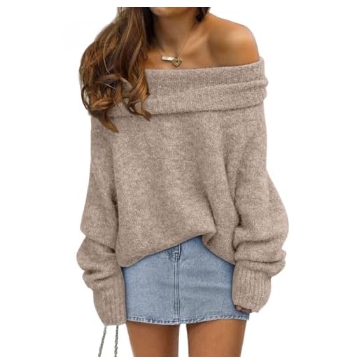 LILLUSORY Womens Off The Shoulder Sweater Oversized Winter Fall Outfits Fashion Cozy Cute Casual Going Out Batwing Sleeve Vacation Pullover Sweaters 2026 Spring Trendy Clothes Tops Apricot
