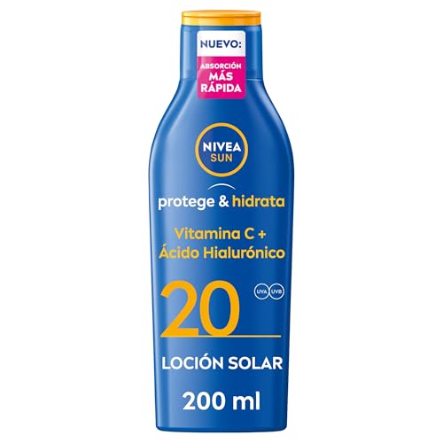 NIVEA SUN Protege & Hidrata - Leche Solar FP20 - Protector Solar Corporal - Protección UVA/UVB - Loción Resistente al Agua - Hidratación 48h - Con Pantenol y Glicerina - Todo Tipo de Piel - 200 ml