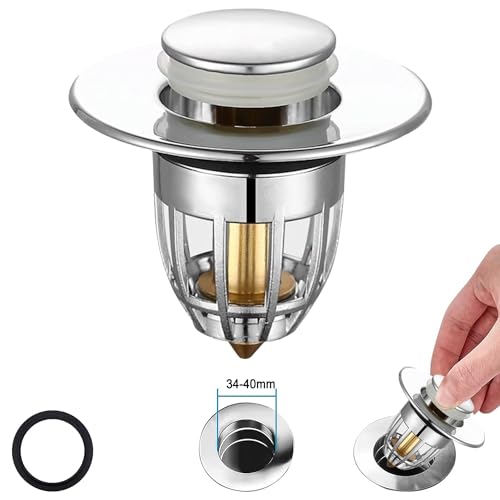 FAYAZ Sink Plug Replacement，Pop Up Universal Bathroom Sink Hole Plug Cover with Strainer for 34-40mm Drain Holes Stainless Steel Sink Strainer，for Bath，Wash Basin