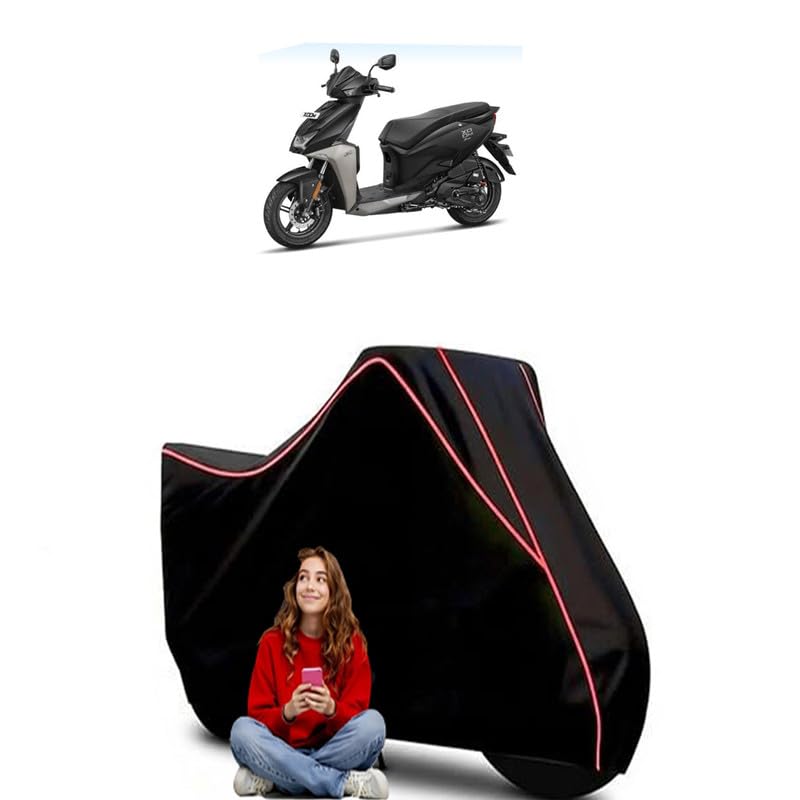 Image of Xoom ZX Scooty Bike Cover Water Resistant Outdoor Use Universal Fit Scooters Motorcycles Heavy Duty UV Protection Dust Rain Scratch Resistant Elastic Bottom Black Blue Piping