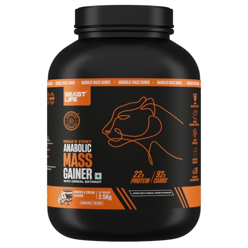 Image of BeastLife High Protein Mass /Weight Gainer | 2.5 KG | Cookies & Cream | NABL LAB Tested | For Muscle Gain & Fast Growth | Cereal-Based Formula, No Maltodextrin | India's #1 Cereal Based Bulk Gainer