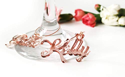 10 Personalized Rose Gold Mirror Acrylic Wine Glass Charms For Glasses Laser Cut Names #TOP30