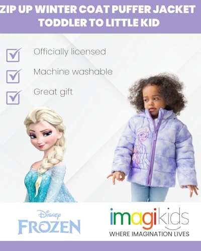 Disney Frozen Girls Zip Up Puffer Jacket Toddler to Little Kid Sizes (2T - 7-8)4