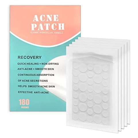 Rnitle Acne Patches[180 Pcs],Hydrocolloid Dressing Cover,Dots for Spots Pimple Patches,Effectively Calms & Relieves Acne, Facial Care(12mm&8mm) Cover