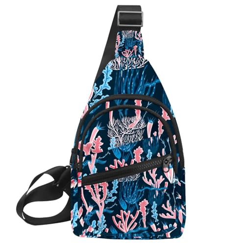 Sac de poitrine bleu foncé corail petit sac à bandoulière zippé homme