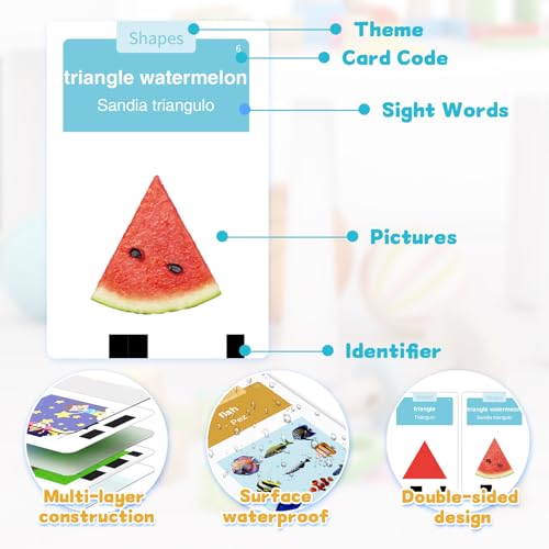 Image of HOMESTEC Toddlers Bilingual Spanish & English Talking Flash Cards, Blue | 288 Sight Words, Speech Therapy Toys, 3 4 5 6 Years Old Boys and Girls, Learning Educational Kids Gifts
