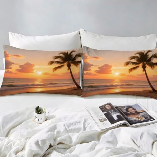 Parure de lit 2 personnes 200x200 microfibres imprimé vague de mer et plage