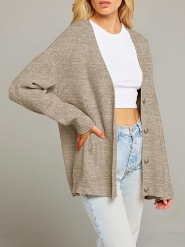 MEROKEETY Women's Cardigan Sweaters 2025 Fall Open Front Oversized Button V Neck Loose Soft Knit Outwear2
