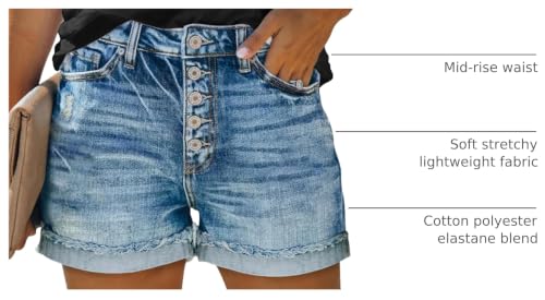 Image of onlypuff Womens Jean Short Cut Off Denim Shorts High Waist Ripped Distressed Stretchy