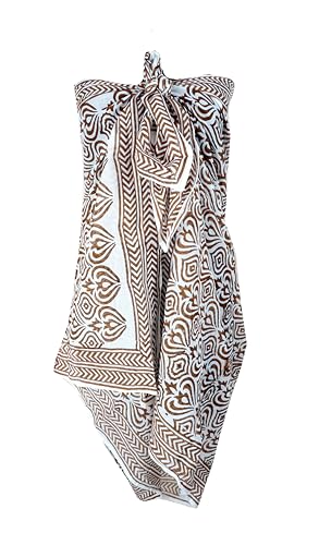 100% Cotton Block Print Sarong - Women's Swimsuit Wrap Cover-Up, Long Beachwear & Resort Apparel