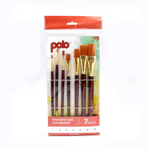 Image of polo Synthetic Hair Flat Brush Set - 7 Piece Collection | Professional Flat Artist Brushes for Acrylic, Watercolor, Oil Painting | Durable, Precise, a