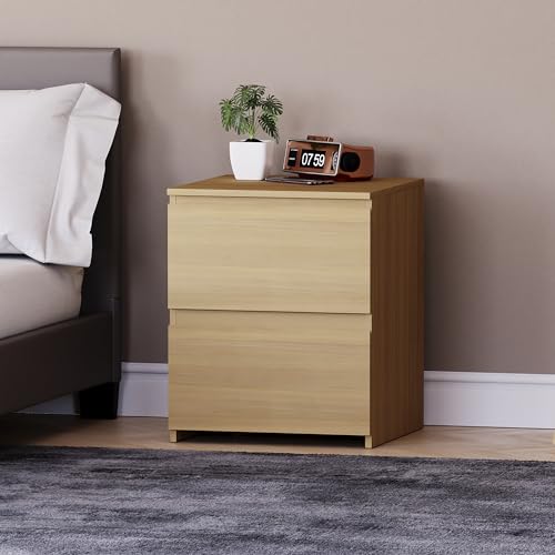Vida Designs Denver 2 Drawer Large Bedside Cabinet Bedroom Storage Chest, Modern Nightstand End Table H48 x W39.5 x D 39.5 cm (Pine)