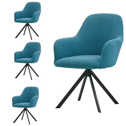 Image of HOKIPO Premium Jacquard Fully Covered Cover for Swivel Dining Chair with Arms, Pack of 4, Turquoise (AR-5356-TRQ*4)