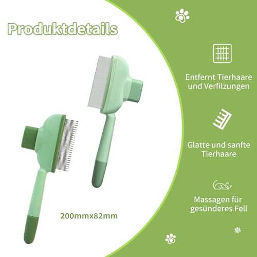 Flohkamm für Katzen & Hunde (2 Stück) – Selbstreinigender Zeckenkamm, Haarentfernungsbürste für Fellpflege, Tierflohkamm mit ergonomischem Griff