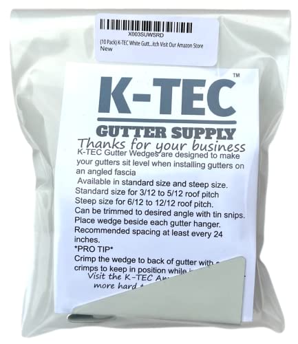 (10 Pack) K-Tec White Aluminum Gutter Wedge For 5 Inch K-Style Gutters- Use To Level Your Rain Gutters When Fascia Is At An Angle For 3/12 Through 5/12 Roof Pitch. Larger Wedges Available From K-Tec #TOP1