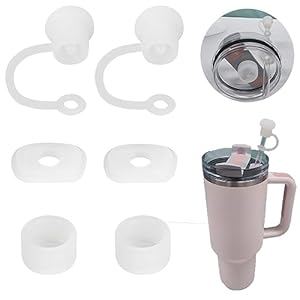 Silicone Spill Proof Stopper Set of 3, Compatible with Stanley Cup 1.0/2.0 40oz/ 30oz, Tumbler Accessories, Including 2 Straw Cover Cap, 2 Square Spill Stopper and 2 Round Leak Stopper (1.0/2.0-Clear)