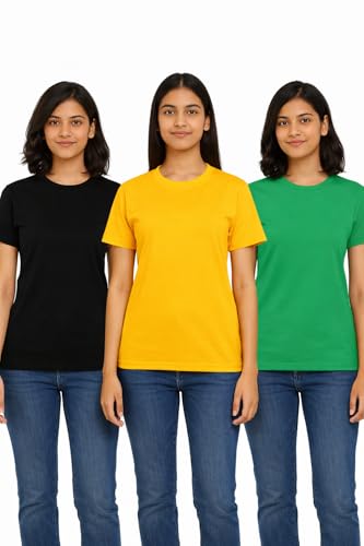 Image of Hangout Hub HH95 Tshirt for Womens | Regular Fit | Super Combed Cotton Women T-Shirt | Solid Plain Tees | Round Neck T Shirt | Half | Pack of 2 | 3 | 4 | 5 | 6
