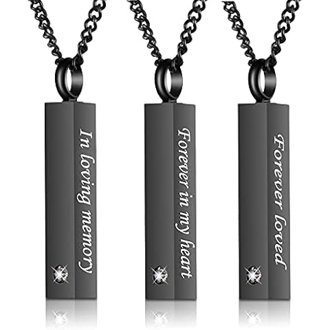 BGAFLOVE 3 Pack Crystal Black Urn Necklace for Ashes, Cube Memorial Ashes Necklace Pendant Keepsake, Cremation Jewelry for Ashes, Birthstone Urns for Human Ashes Cremation Urn Locket Keepsake Cover