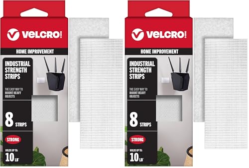 Image of VELCRO Brand Heavy Duty Strips with Adhesive 8 Sets, White Wide 4in x 2in Holds 10 lbs Industrial Strength Stick On Tape Indoor or Outdoor Use, 8 Count (Pack of 2)